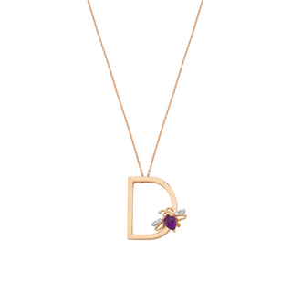 LETTER D GOLD DIAMOND AMETHYST NECKLACE