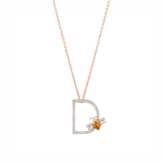 LETTER D GOLD DIAMOND CITRINE NECKLACE