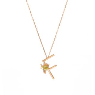 LETTER F GOLD DIAMOND PERIDOT NECKLACE