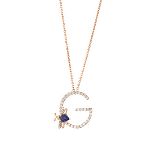 LETTER G GOLD DIAMOND SAPPHIRE NECKLACE