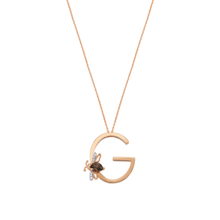 LETTER G GOLD DIAMOND SMOKY TOPAZ NECKLACE