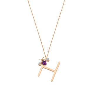 LETTER H GOLD DIAMOND AMETHYST NECKLACE