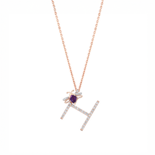 LETTER H GOLD DIAMOND AMETHYST NECKLACE
