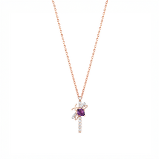LETTER İ GOLD DIAMOND AMETHYST NECKLACE