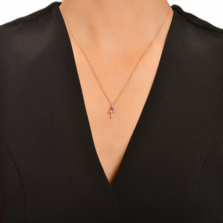 LETTER İ GOLD DIAMOND AMETHYST NECKLACE