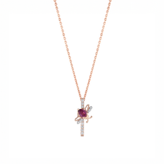 LETTER I GOLD DIAMOND RHODOLITE NECKLACE