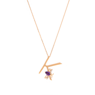 LETTER K GOLD DIAMOND AMETHYST NECKLACE