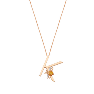 LETTER K GOLD DIAMOND CITRINE NECKLACE