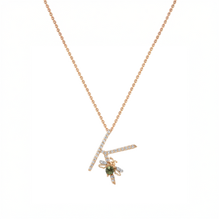 LETTER K GOLD DIAMOND PERIDOT NECKLACE