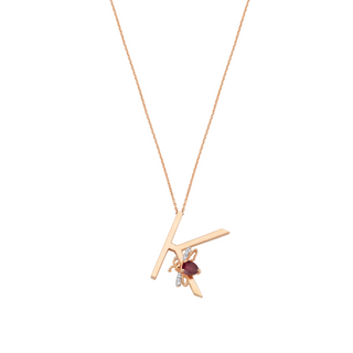 LETTER K GOLD DIAMOND RUBY NECKLACE