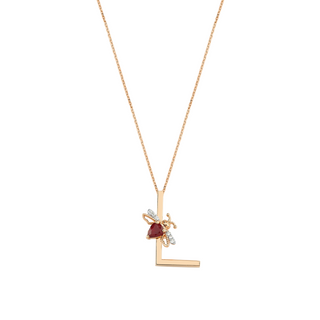 LETTER L GOLD DIAMOND RUBY NECKLACE