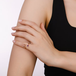 LETTER M GOLD DIAMOND AMETHYST PINKY RING