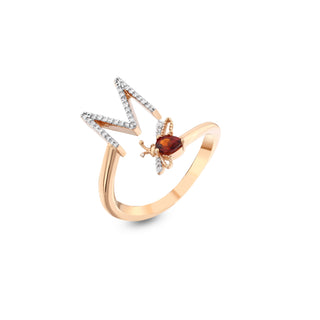 LETTER M GOLD DIAMOND GARNET RING