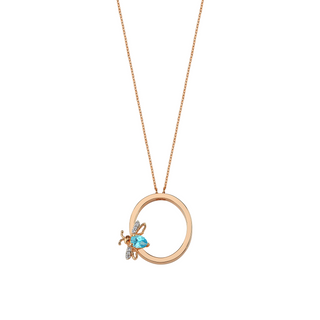 LETTER O GOLD DIAMOND BLUE TOPAZ NECKLACE