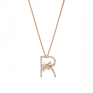 LETTER R GOLD DIAMOND PERIDOT SMALL NECKLACE