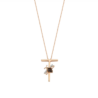 LETTER T GOLD DIAMOND SMOKY TOPAZ NECKLACE