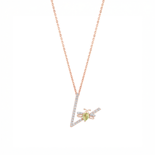 LETTER V GOLD DIAMOND PERIDOT NECKLACE