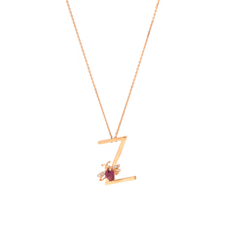 LETTER Z GOLD DIAMOND RHODOLITE NECKLACE