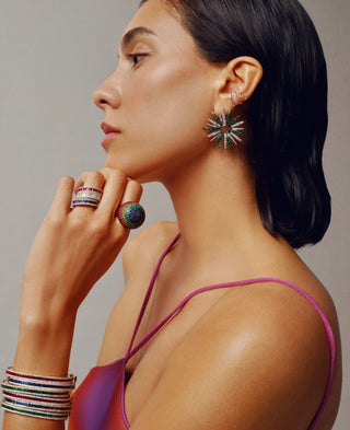 MONDRIAN 18K GOLD DIAMOND EMERALD BANGLE BRACELET