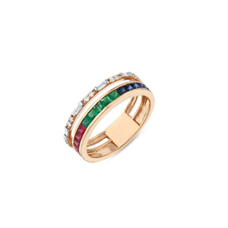 MONDRIAN GOLD BAGUETTE DIAMOND SAPPHIRE RING