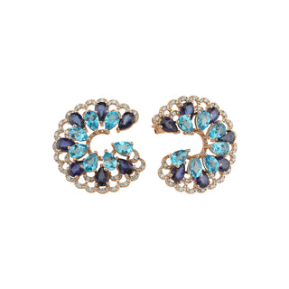 SUN GODDESS ARINNA GOLD DIAMOND BLUE TOPAZ EARRINGS