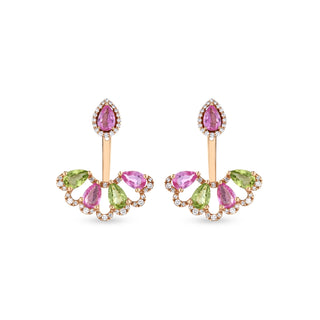 PEACOCK GOLD DIAMOND PINK SAPPHIRE EARRINGS