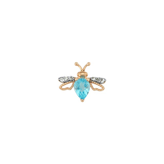 QUEEN BEE LILY GOLD DIAMOND BLUE TOPAZ SINGLE EARRING