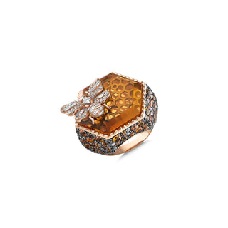 QUEEN BEE HANIA ORANGE SAPPHIRE GOLD DIAMOND RING