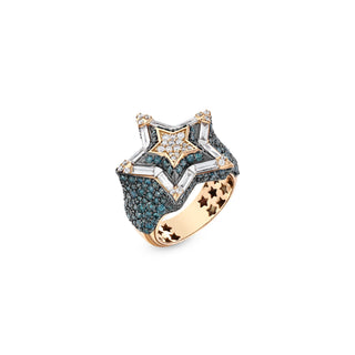 SIRIUS STAR 18K GOLD BLUE DIAMOND RING