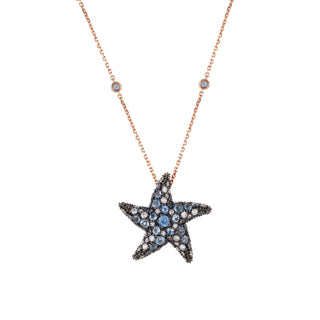STARFISH GOLD DIAMOND BLUE TOPAZ LARGE NECKLACE
