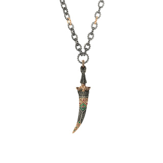 SWORD GOLD BLACK DIAMOND EMERALD PENDANT