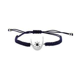 THE MOON AND NORTH STAR SILVER SAPPHIRE CORD BRACELET