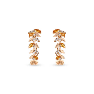 WHEAT GOLD DIAMOND CITRINE HOOP EARRINGS