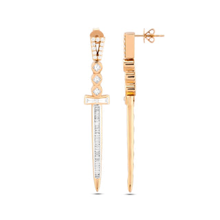 SWORD 18K GOLD DIAMOND EARRING Bee Goddess